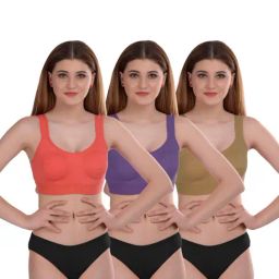 AROUSY Orange & Purple Cotton Bra Panty Set - Pack Of 3-image-71