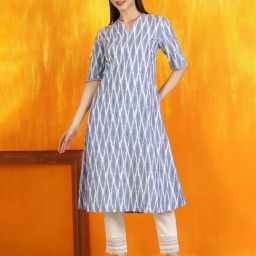 W Blue Ikat Kurta-image-16