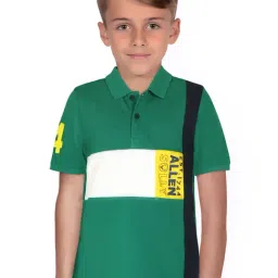 Allen Solly Junior Green & White Color Block Polo T-Shirt-image-4