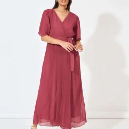 Styli Pink Plain Wrap Maxi Dress-image-69