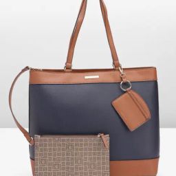 Anne Klein Distant Mountain & Saddle Color Block Tote Handbag with Card Case-picture-11