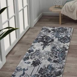 Obsessions Grey & Blue Polypropylene Neo Classical Bedside Runner-21