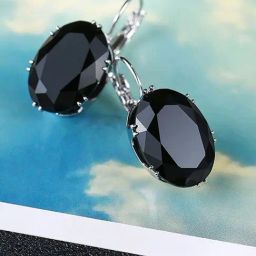 OOMPH Silver Tone Oversized Oval Black Cubic Zirconia Office-Wear Fashion Drop Earrings for Women-image-11