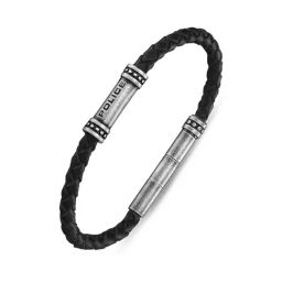 Police Barrell Antique Black Leather Magnetic Bracelet For Men-33