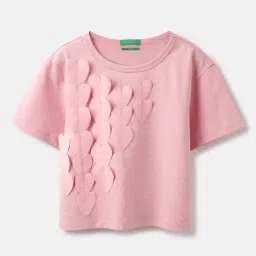 United Colors of Benetton Girls Pink Cotton Applique T-Shirt-picture-27
