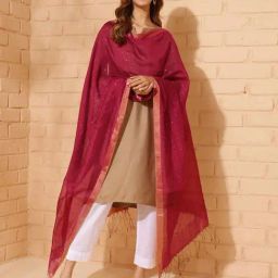 Fabindia Red Viscose Blend Woven Dupatta-picture-20
