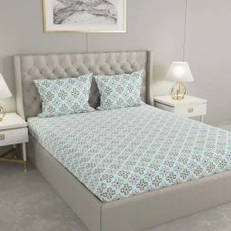 Raymond Home Shubham Blue 120 TC Cotton King Bedsheet with 2 Pillow Covers-image-80