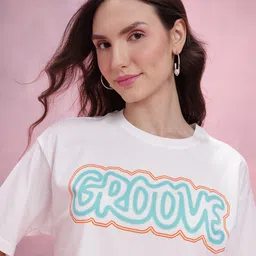 DressBerry Typography Print Drop-Shoulder Sleeves Pure Cotton Relaxed Fit T-shirt-image-36