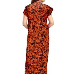 AAKARSHANA Orange Pure Cotton Maxi Printed Nightdress-image-75