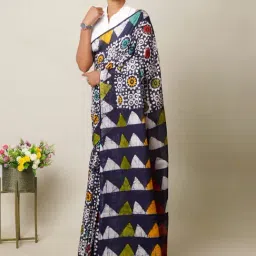 Unnati Silks Navy Cotton Printed Saree With Unstitched Blouse-image-50