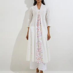Utsa by Westside White Badla Printed Cotton A-Line Kurta-35