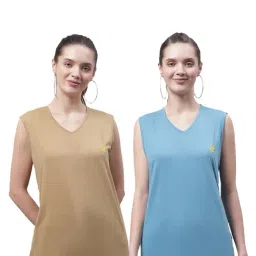 Vimal Jonney Beige & Blue Cotton Logo Print T-Shirt (Pack Of 2)-image-77