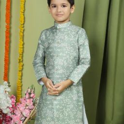 TABARD Kids Sage Green Printed Full Sleeves Kurta-image-27