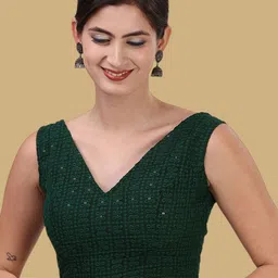 Oomph! Embroidered Cotton V Neck Saree Blouse-picture-40