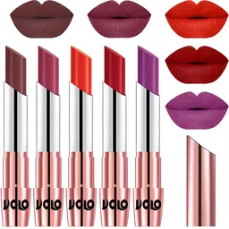 VOLO Set Of 5 Creme Matte Lipstick-Coffee34-Rose Pink38- Coral39- Tomato Red40- Purple-48-24
