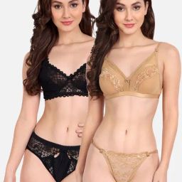FIMS: Fashion is my Style Beige & Black Lace Work Lingerie Set - Pack Of 2-image-43