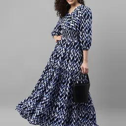Raiyani Enterprise Women Chevron Printed V-Neck Tiered Wrap Maxi Dress-picture-25