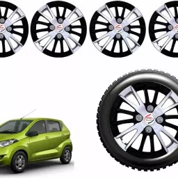Auto Pearl CSDC11 R13 33.02 cm (13 Inch) PPress Type Wheel Hubcap with Retention Ring Glossy White Black Wheel Cover for Datsun Datsun GO Datsun GO A Petrol (Set of 4)-36