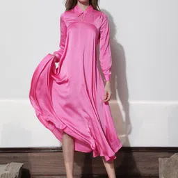 RAREISM Shirt Collar A-Line Maxi Dress-image-78