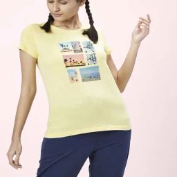 Ajile by Pantaloons Yellow Cotton Graphic Print Sports T-Shirt-picture-5