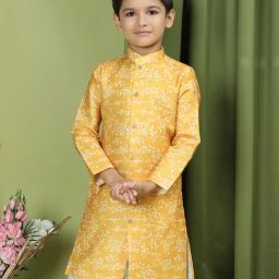 TABARD Kids Yellow Printed Full Sleeves Kurta-image-6