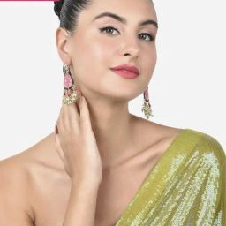 Zaveri Pearls Pink Green Stones & Beads Ethnic Kundan Drop Earring-ZPFK15381-23