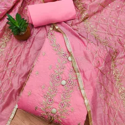 Nayanthara Trends Floral Embroidered Thread Work Chanderi Silk Unstitched Dress Material-picture-20