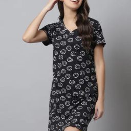 Kanvin Black Printed Short Nighty-image-15
