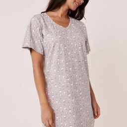 La Vie En Rose Grey Cotton Printed Sleep Tee-image-84