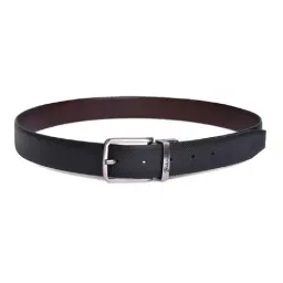 BELWABA Black & Brown Textured Formal Reversible Leather Belt for Men-image-60