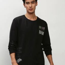SHOWOFF Black Slim Fit Printed Sweatshirt-image-83