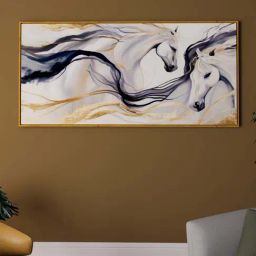Art Street Gold & Black Wave Of Two Horse Large Panel Wall Art Print-image-1