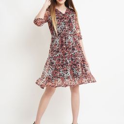 MISS HAUTE V-Neck Tiered Georgette Fit and Flare Dress-image-81