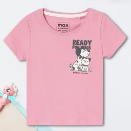 max Girls Printed V-Neck Applique T-shirt-46
