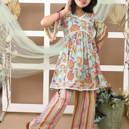 LIL PITAARA Girls Floral Printed Regular Gotta Patti Pure Cotton Kurti with Palazzos-image-9