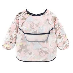 SYGA Animals Printed Waterproof Feeding Bib With Sleeves - Pink Beige-23