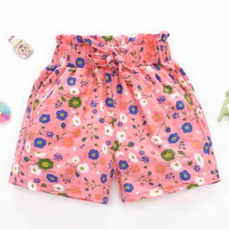 Kookie Kids Cotton Lycra Short Length Shorts Floral Print - Pink-picture-17