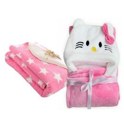 BABYZONE Hooded Wearable Blanket & Baby Blanket Combo Star Print & Cat Applique - Pink-image-54