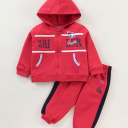 ToffyHouse Full Sleeves Light Winter Wear Hoodie & Jogger Set Text Print - Red-picture-0