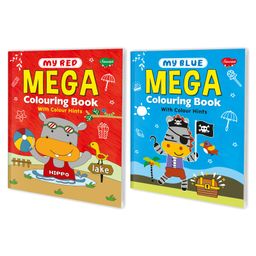 Set Of 2 My Red and My Blue Mega Colouring Books With Colour Hints Gift For kids-7