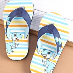 Cute Walk by Babyhug Slip On Flip Flops with Dino Print & Dino Applique- Blue-image-93