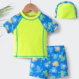 Kookie Kids Half Sleeves Two Piece Swimsuit with Cap  - Yellow-picture-46