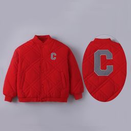 Kookie Kids Full Sleeves Front Open Bomber Jacket with Front & Back Text Patch - Red-image-0