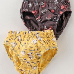 Revvo Junior Cotton Knit Text Printed Panties Pack of 2 - Mustard & Brown-image-45