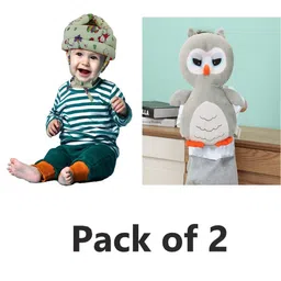 NeonateCare Combo Baby Helmet Baby Head Protector (Green)and Baby Head Protection Cushion Backpack(Cream/Brown)-picture-3