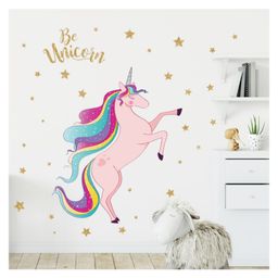 Jaamso Royals Pink Unicorn With Colorful Horse Hair Wall Sticker-picture-36