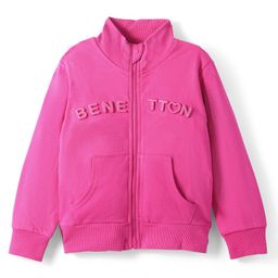 UCB Cotton Knit Full Sleeves High Neck Collar Solid Color Sweatjacket with Kangaroo Pockets - Dark Pink-image-66