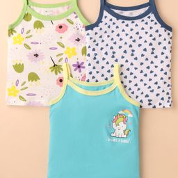 OHMS Single Jersey Knit Singlet Sleeves Slips with Unicorn Floral & Hearts Print Pack of 3 - Multicolor-image-66