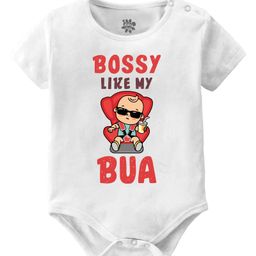 Baby Buzz 100% Cotton Half Sleeves Bossy Like My Bua Text Printed Onesie - White-image-64
