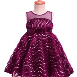 Babyhug Woven Sleeveless Dress With Sequin Detailing and Floral Applique - Wine-image-44